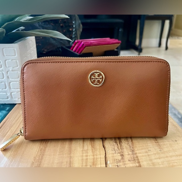 Tory Burch Handbags - Tory Burch Brown Leather Zip-Around Wallet